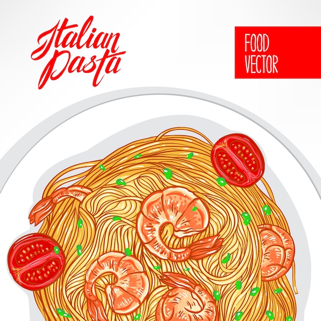 Vector seafood pasta illustration