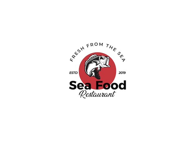 Modello di progettazione del logo del ristorante di pesce e dell'etichetta