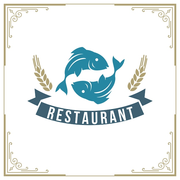 Vector seafood restaurant logo vector illustration