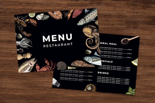 Seafood restaurant menu template vector