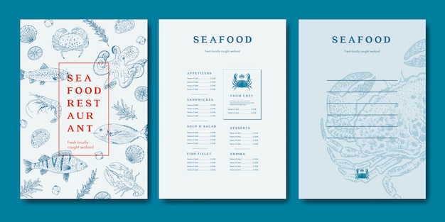 Vector seafood restaurant menu template