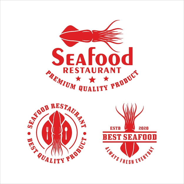 Ristorante di pesce squid logo collection