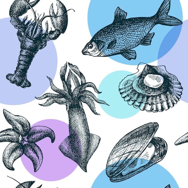 Vector seafood seamless pattern