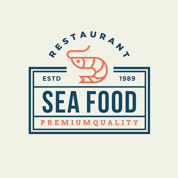 레스토랑 라인 로고 디자인을위한 해산물 새우