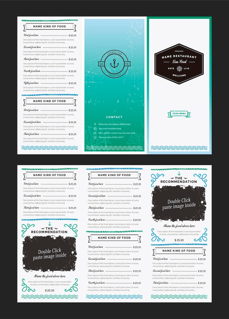 Vector seafood trifold flyer menu template
