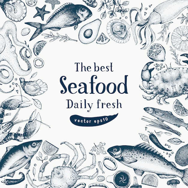 Seafood vector frame illustration