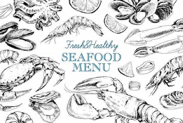 Vector seafood vintage menu in sketch style