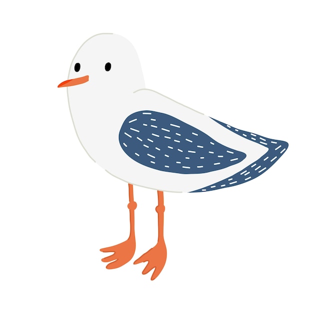 Gabbiano. personaggio albatro. uccello dell'albatro del gabbiano illustrazione del gabbiano marino del fumetto. vettore di riserva
