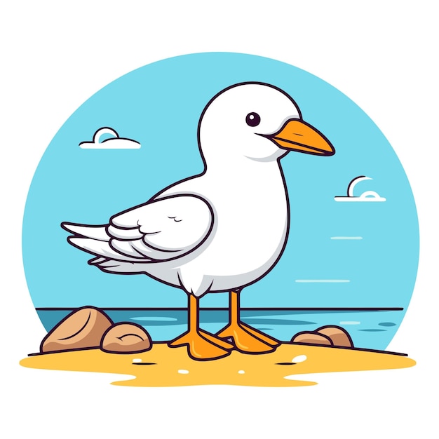 Seagull on the beach in cartoon style