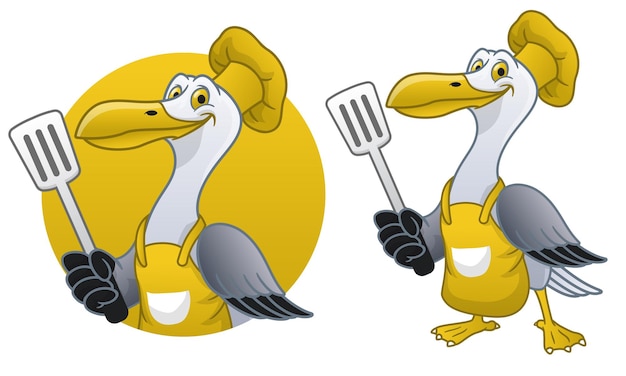 Vector seagull cartoon chef mascot