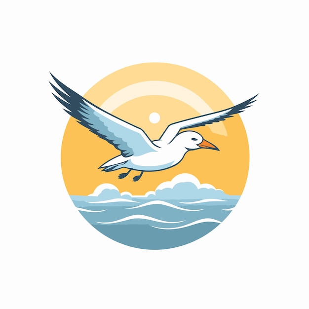 Vector seagull flying over the sea vector illustration in flat style