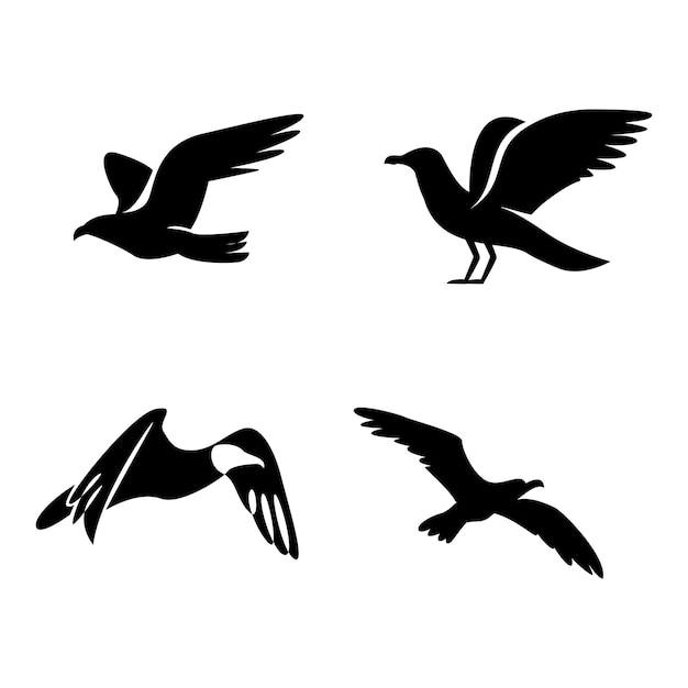 Disegno dell'icona del logo bianco-nero con silhouette di gabbiano