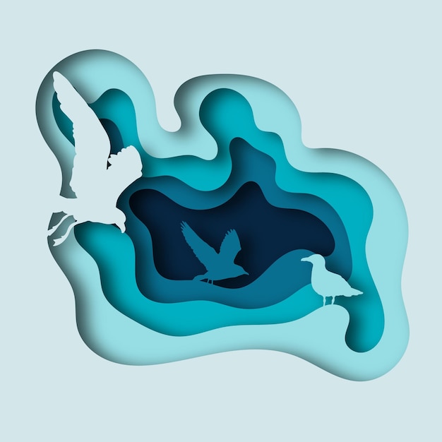 Seagull vector papier knippen ontwerp achtergrond