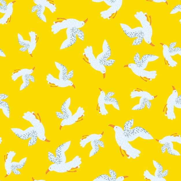 Seagulls seamless pattern. background of sea birds. repeated texture in doodle style for fabric, wrapping paper, wallpaper, tissue. vector illustration