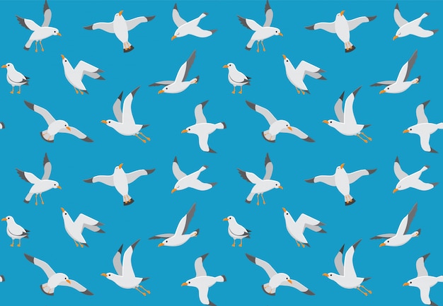 Vector seagulls seamless pattern