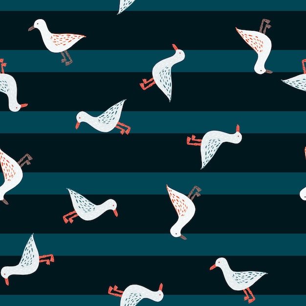 シームレスなパターンで立っているカモメ海鳥の背景布包装紙壁紙ティッシュの落書きスタイルで繰り返されるテクスチャベクトルイラスト
