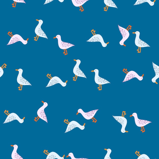 Seagulls standing seamless pattern background of sea birds