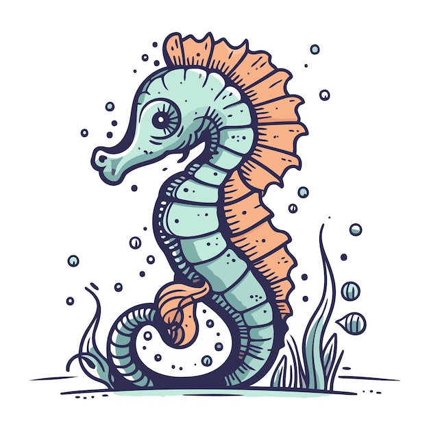 Seahorse Colored vector illustration in doodle style