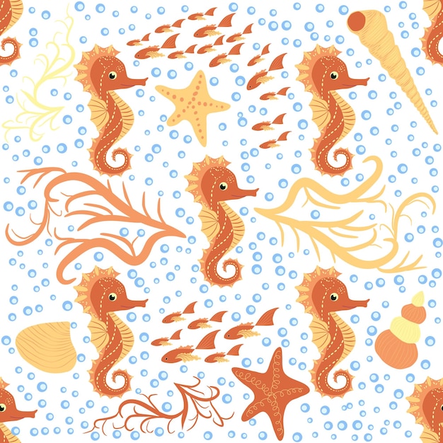 Seahorse en starfish naadloze patroon Sea life zomer achtergrond Cute sea life Design voor stof en decor