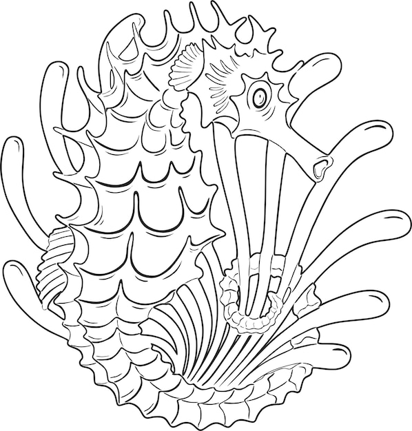 seahorse fish line art logo handmade silhouette