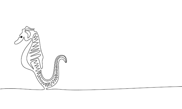 Ручной рисунок морского конька Одна линия непрерывного морского конька Линейное искусство морского конька Контурная векторная иллюстрация