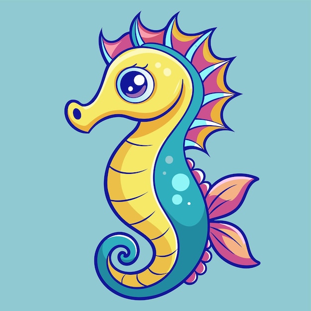 Seahorse hand drawn cartoon character sticker icon concept isolated illustration