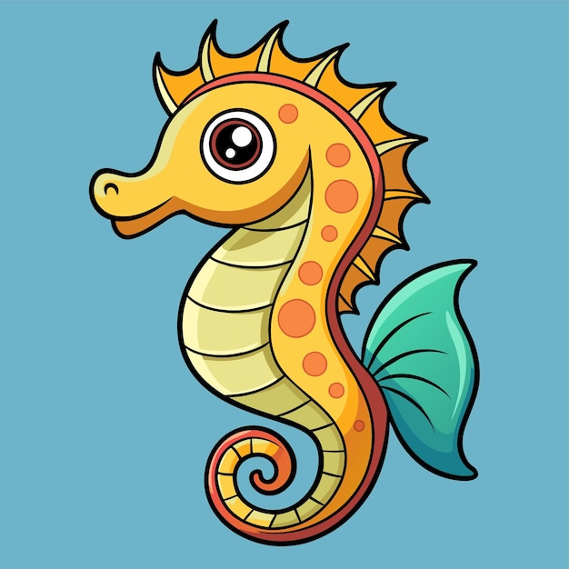 Seahorse hand drawn cartoon character sticker icon concept isolated illustration