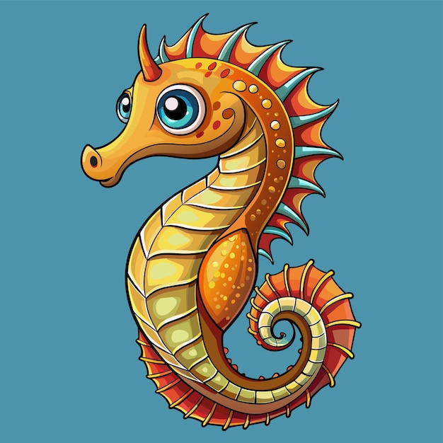 Seahorse hand drawn cartoon character sticker icon concept isolated illustration