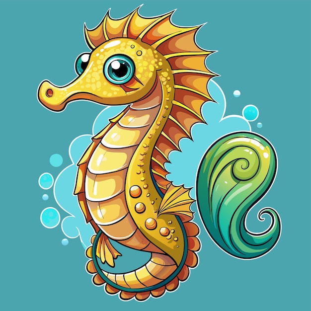 Seahorse hand drawn cartoon character sticker icon concept isolated illustration