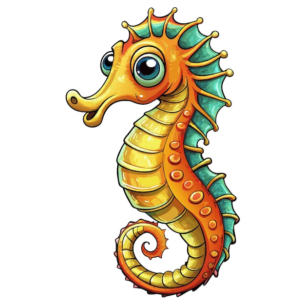 Seahorse hand drawn cartoon character sticker icon concept isolated illustration