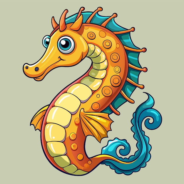 Seahorse hand drawn cartoon character sticker icon concept isolated illustration