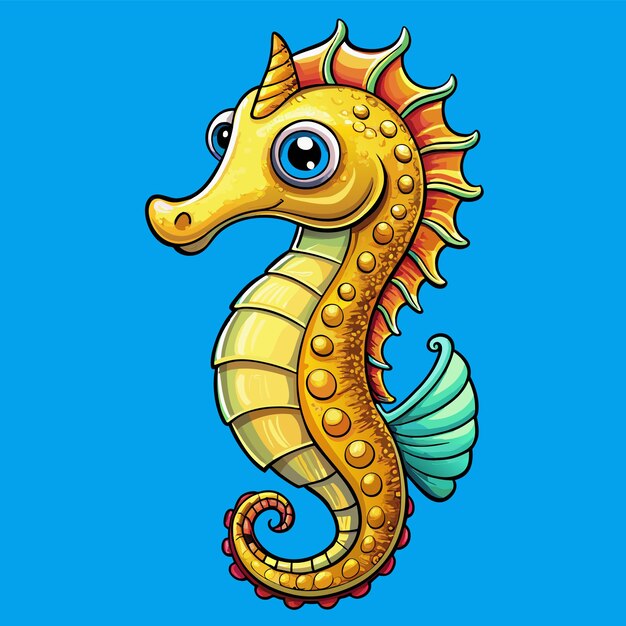 Seahorse hand drawn cartoon character sticker icon concept isolated illustration