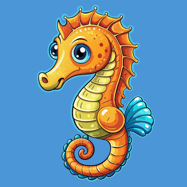 Seahorse hand drawn cartoon character sticker icon concept isolated illustration