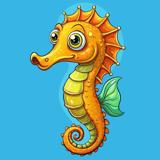 Seahorse hand drawn cartoon character sticker icon concept isolated illustration