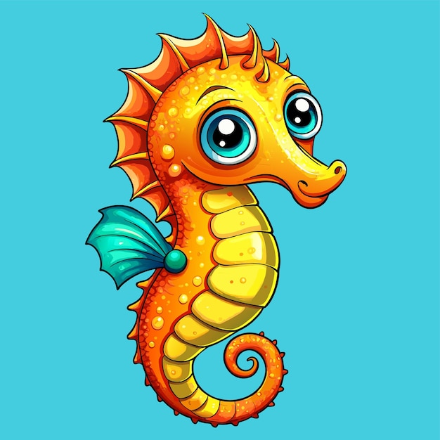 Seahorse hand drawn cartoon character sticker icon concept isolated illustration