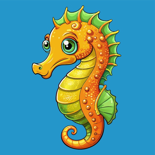 Seahorse hand drawn cartoon character sticker icon concept isolated illustration