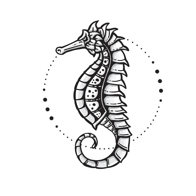 Vector seahorse hand drawn in a line art style vector