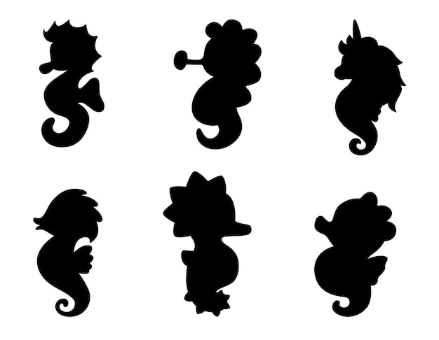 Seahorse isolated vector silhouettes