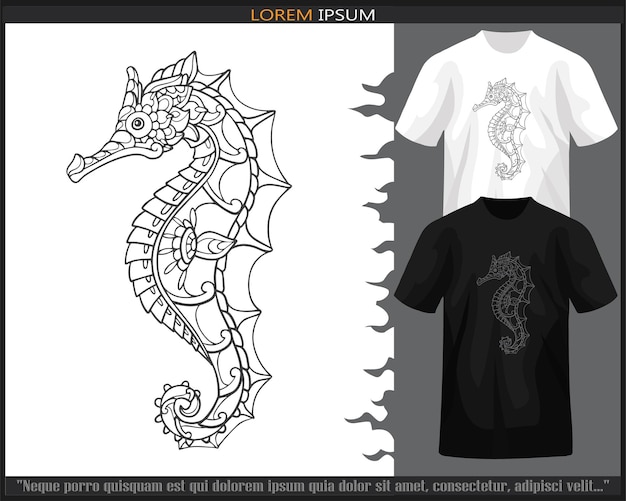 Seahorse mandala arts isolated on black and white t shirt