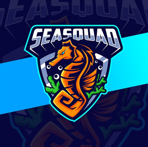 Seahorse mascotte esport logo ontwerp