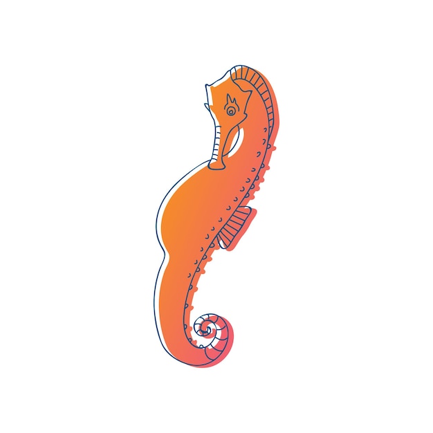 Seahorse orange is surrounded by a thin black outline vector illustration on white background