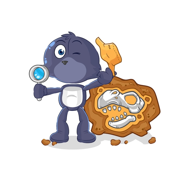 Vector seal archaeologists with fossils mascot cartoon vector