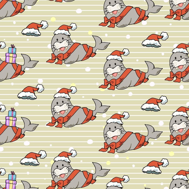 Seal cartoon seamless pattern