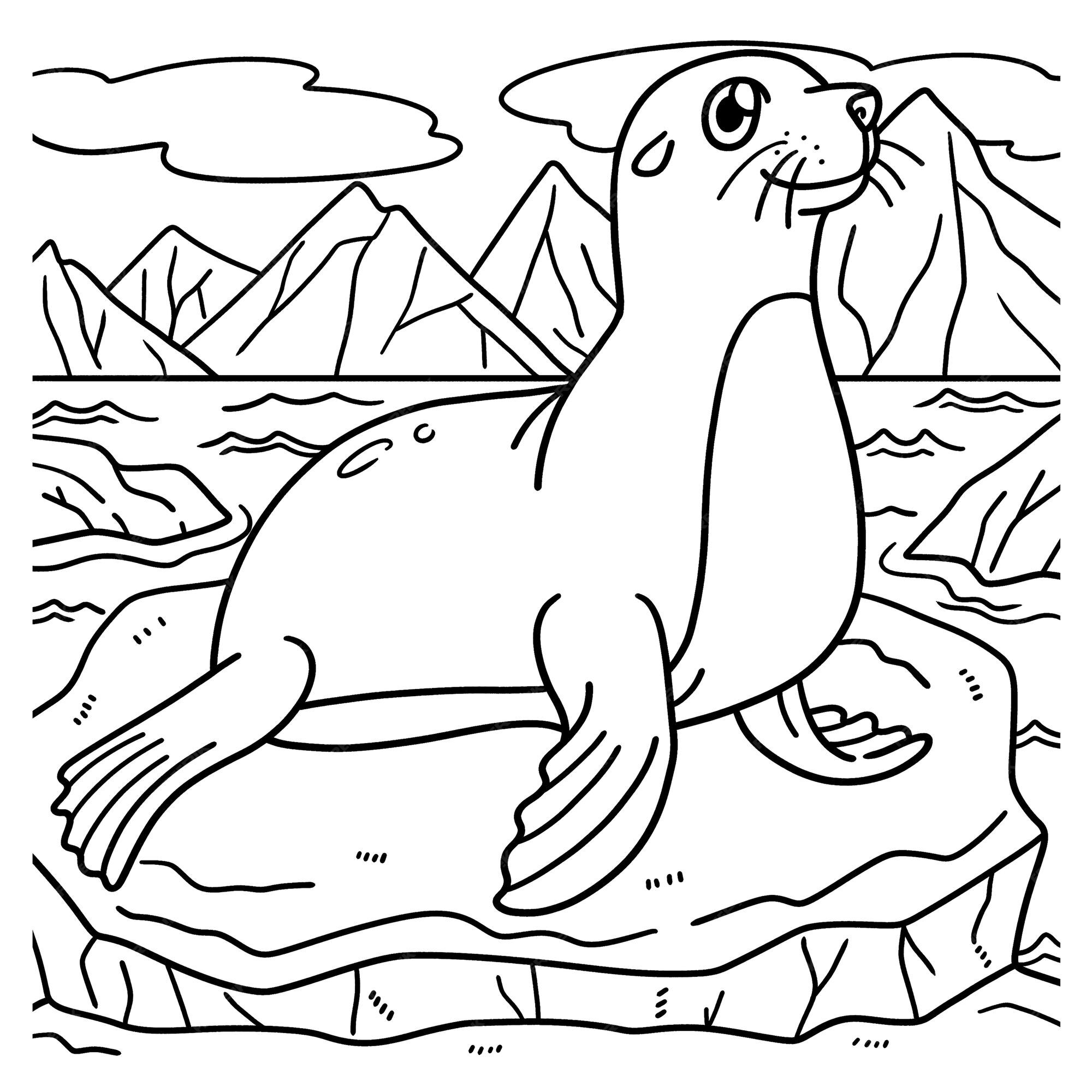 Premium Vector | Seal coloring page for kids