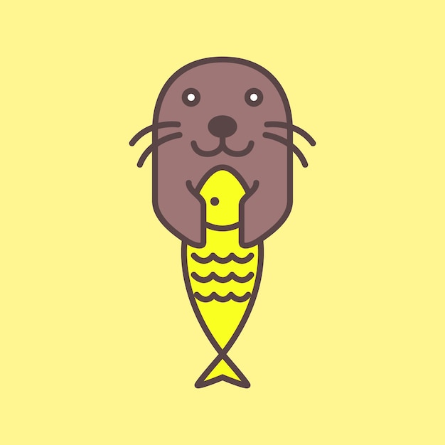 Seal pup vangen vis schattig mascotte cartoon minimale abstracte moderne kleurrijke logo pictogram vectorillustratie