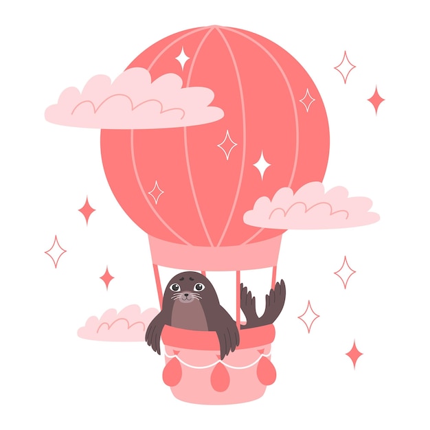 Поездка на воздушном шаре. детские иллюстрации животных для детской