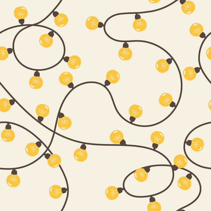 Vector seamles garland pattern with yellow cartoon light bulb on the white background