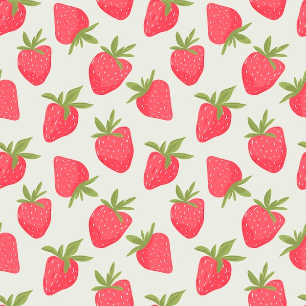 Seamles strawberry pattern on white background Vector colorful cartoon berry Hand drawn