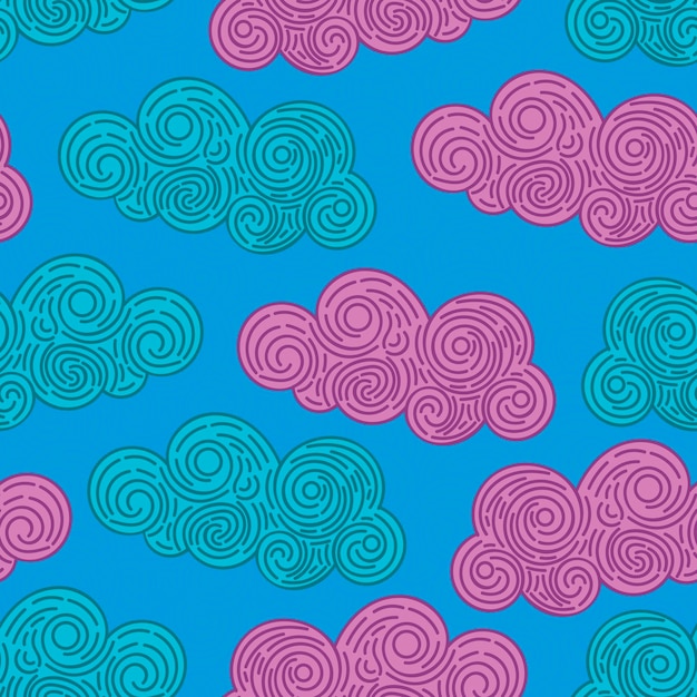 Seamless abstract background with doodle curly clouds on white background. Infinity geometric patter