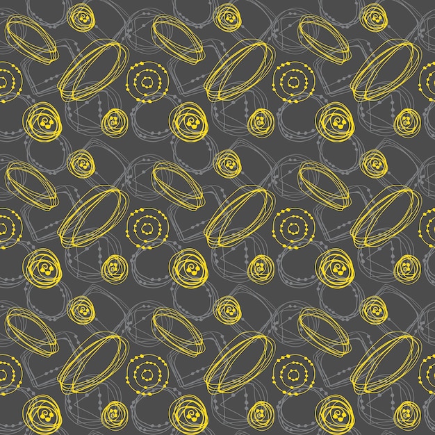 Seamless abstract doodles pattern hand drawing yellow and gray color doodles grey background